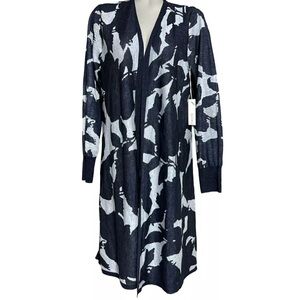 CHICO'S DENIM BLUE‎ COASTAL AIR JACQUARD FLORAL CARDIGAN Size Large 2